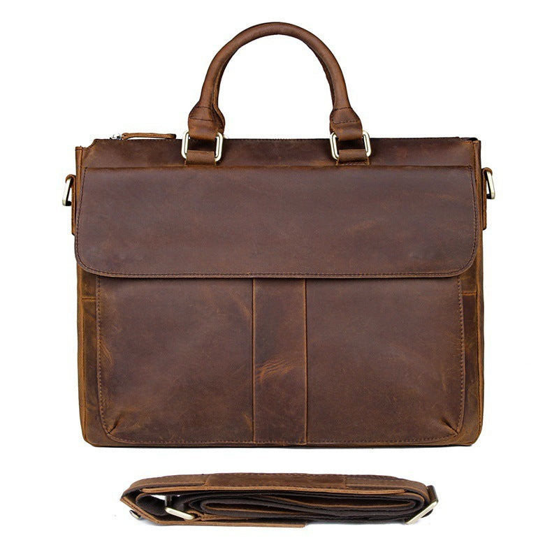 Retro Crazy Horse Leather Crossbody Briefcase