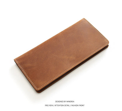 long ultra-thin first layer leather wallet