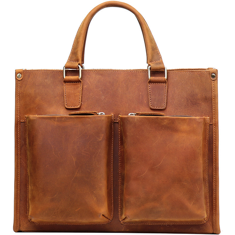 Vintage Cowhide Leather Men's Handbag Business Briefcase