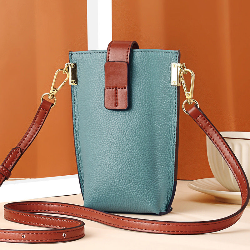 Simple Contrast Color Leather Shoulder Diagonal Bag