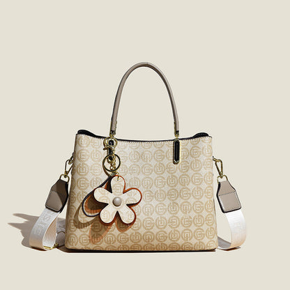 Printed Hand Bag With Flower Pendant